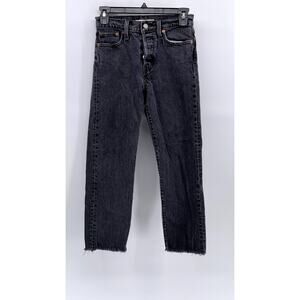 LEVI'S Women's Black Denim Wedgie Straight Frayed Button-Fly Jeans SZ 25